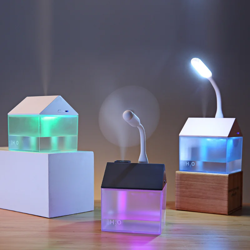 Portable 250 ML 3 In 1 House Shape Humidifier USB Ultrasonic Colorful Night Light Cool Mist Maker Air Humidifier Car Diffuser