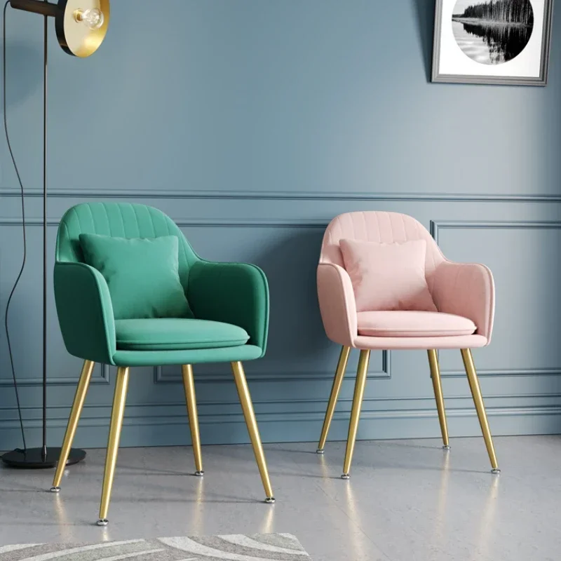 Nordic Fashion Metal Dining Chair-Light Luxury Suede, Modern Makeup Stool, Elegant Seating, Stylish Home Decor