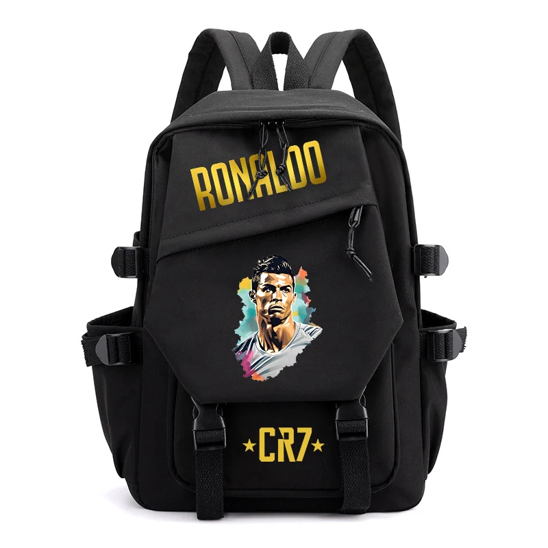 Ronaldo printed student schoolbag black backpack children's bag