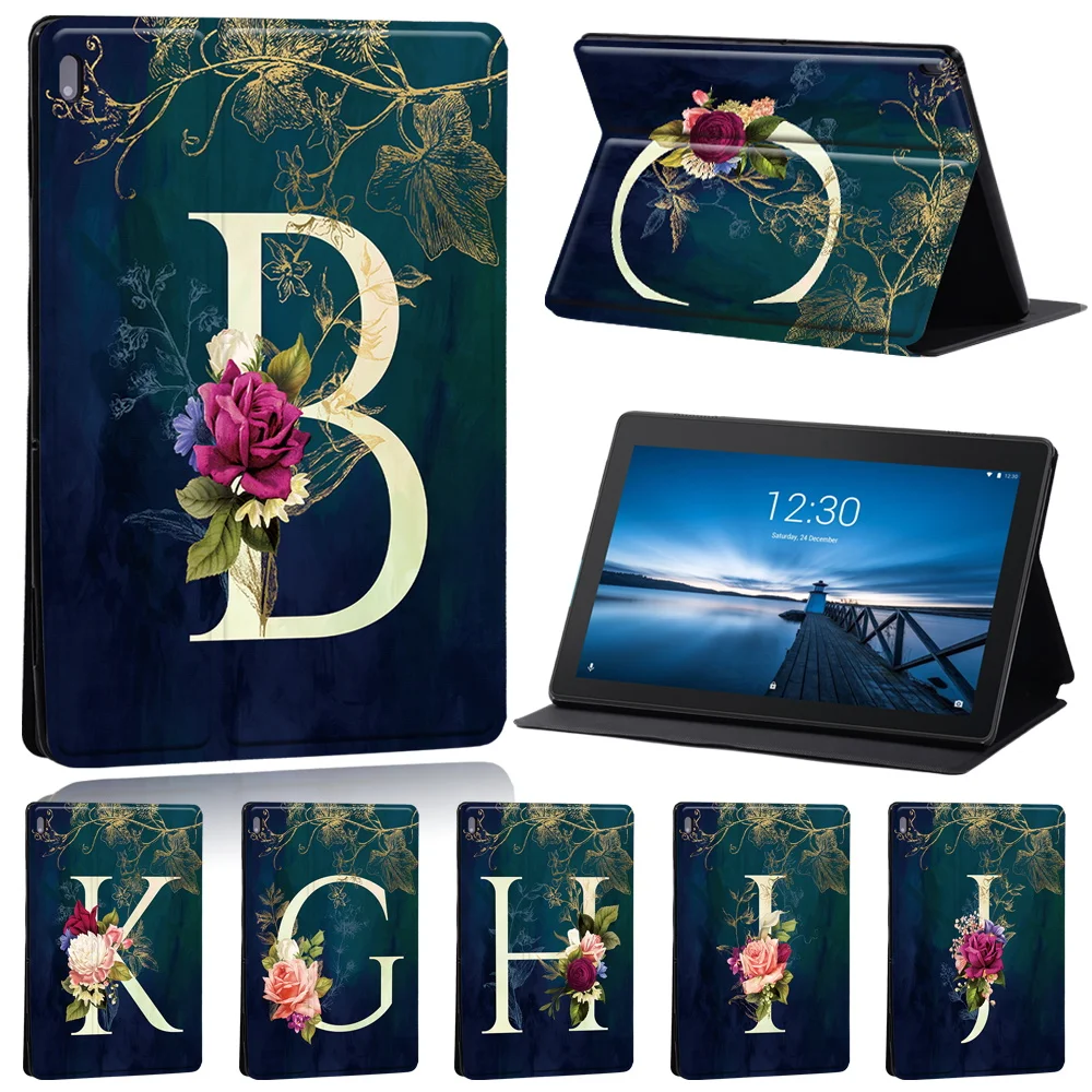 Per Lenovo Smart Tab M7/M8/M10 Fhd Plus/Tab M10/E10 Custodia Protettiva In Pelle Antiurto Custodia Iniziali Fiore Lettera Tablet Custodia + Penna