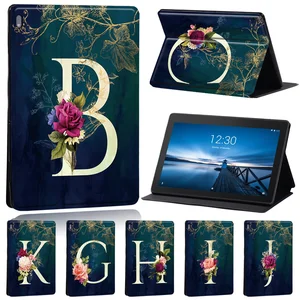 For Lenovo Smart Tab M7/M8/M10 FHD Plus/Tab M10/E10 Shockproof Leather Stand Cover Case Initials Flower Letter Tablet Case + Pen