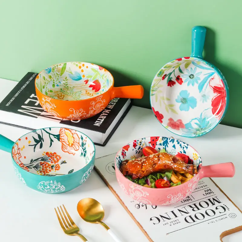 SingleHandleCeramicBowl600mlCapacityCeramicNoodleBowlwith