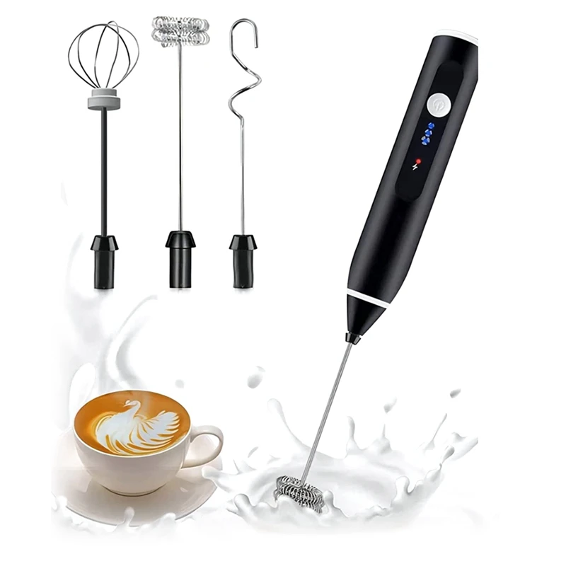 Handheld Electric Whisk Egg Beater Milk Frother Whisk Egg Beater Household Milk Shaker Mixer Foamer Black