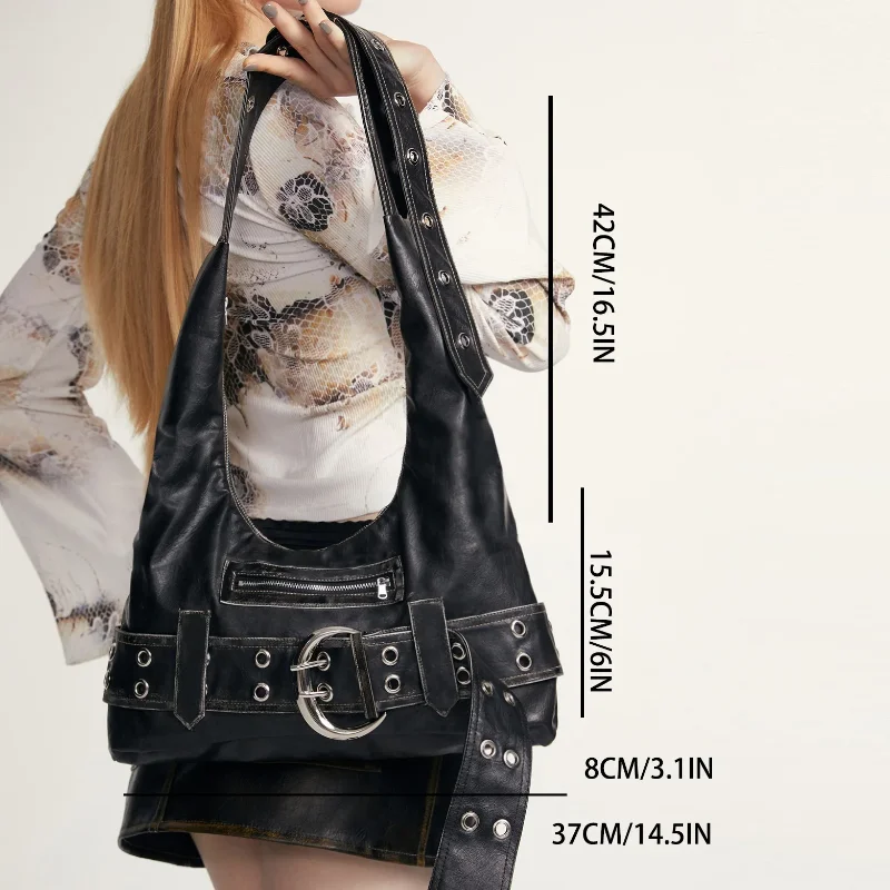 Luxury Womens Handbag - Y2K Large Capacity Shoulder Bag with Rivets and Multiple Pockets