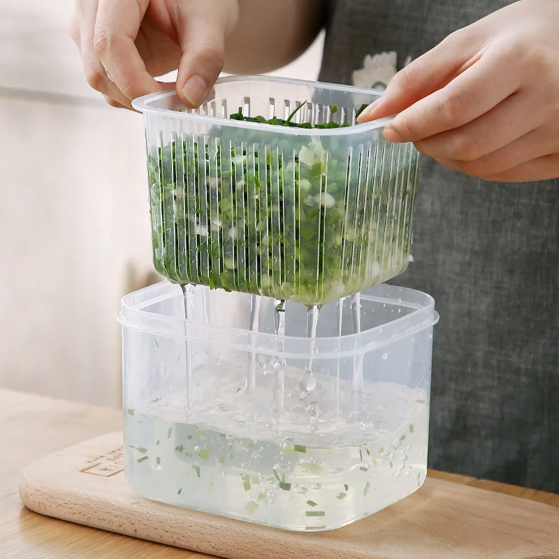 Obelix Kitchen Gadget Storage Box Drain Fresh-Keeping Box Refrigerator  Scallions Fruits Vegetable Storage Containers With Lid