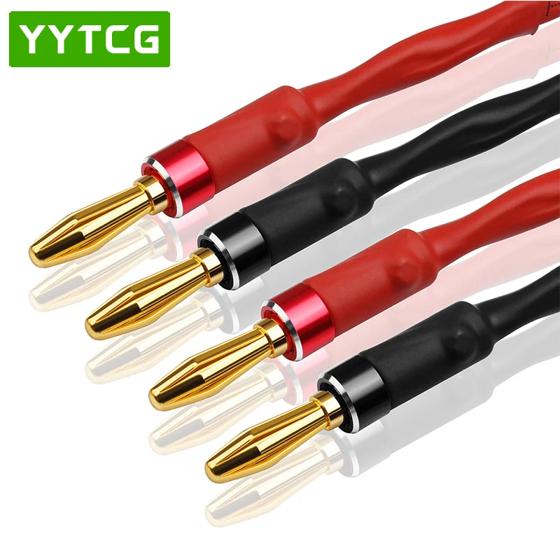 A pair HIFI Speaker audio Cable High Quality OFC Speaker Wire For Hi-fi Systems Y Plug Banana Plug Cable