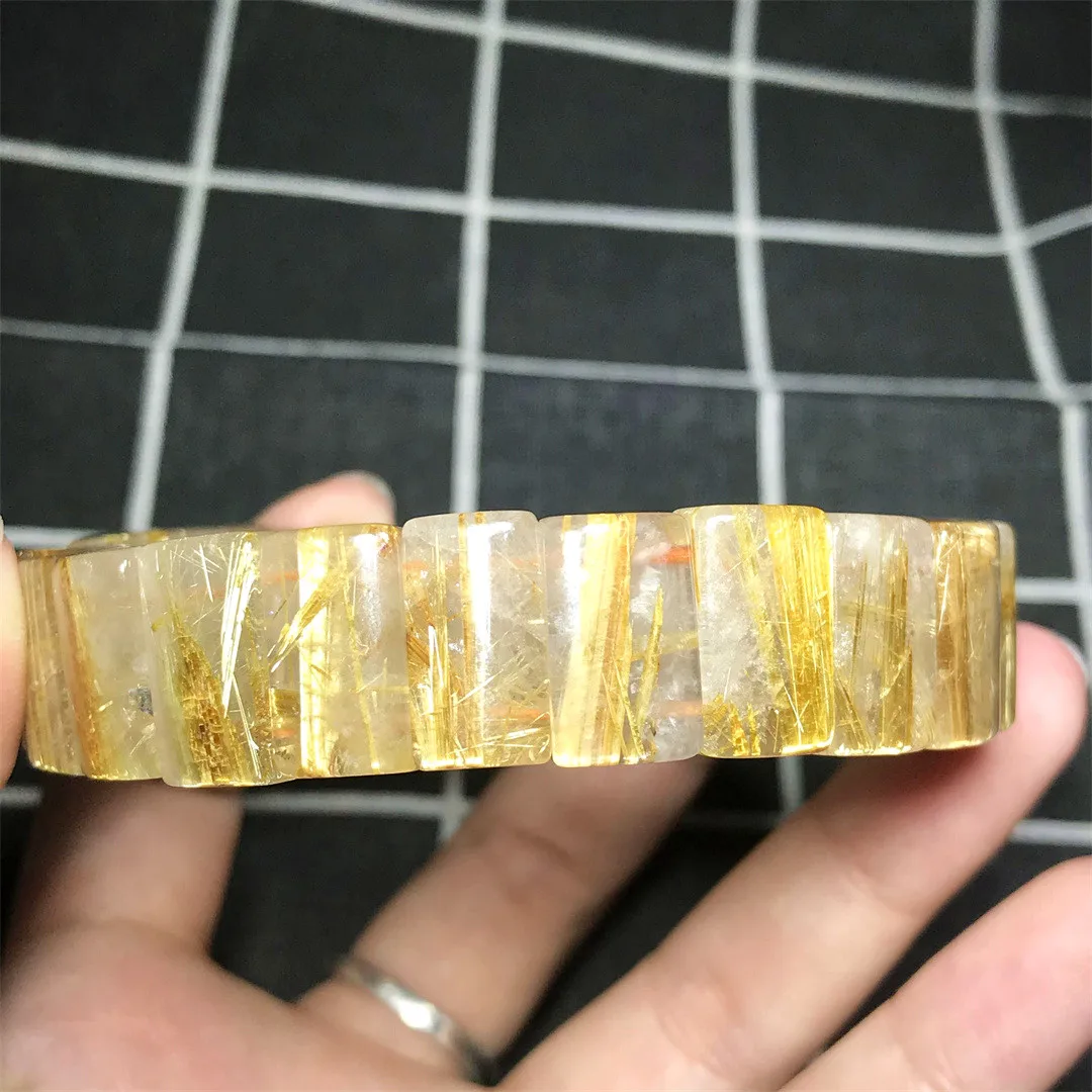 

Top Natural Gold Rutilated Quartz Bracelet Jewelry For Women Lady Men Brazil Titanium Crystal 15x9mm Beads Stretch Bangle AAAAA
