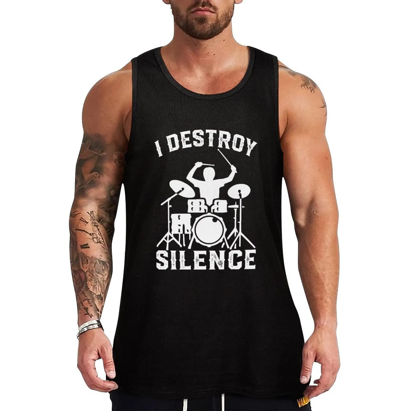 

New I Destroy Silence Drummer Drums T-Shirt Tee Gift Tank Top Gym clothes gym training accessories muscle t-shirt