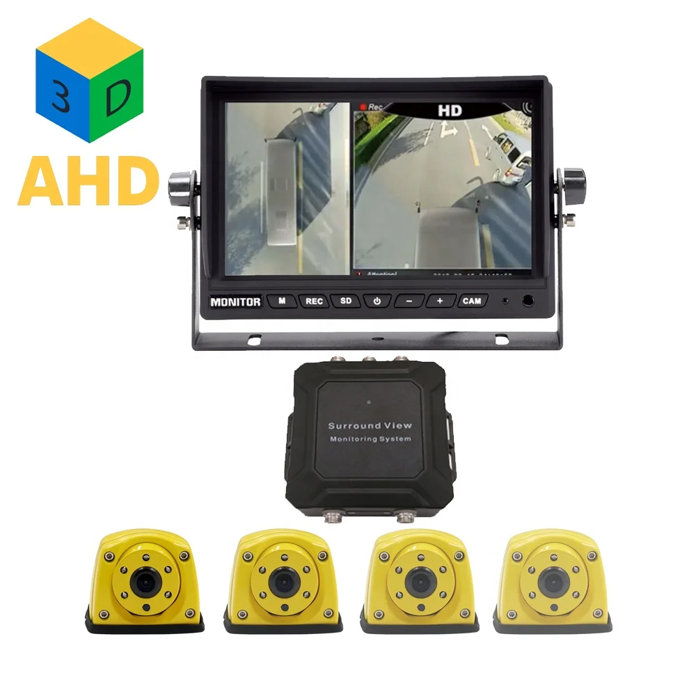2020 핫 3D 360 파노라마 서라운드 뷰 카메라 시스템 코치 또는 버스용 7'' LED 1024x600 HD IPS 패널 AHD 모니터 포함