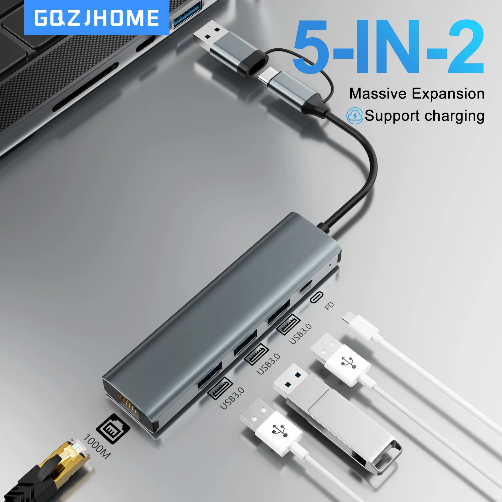 High-Speed Ethernet Adapter USB 3.0 Type C to RJ45 Network Interface