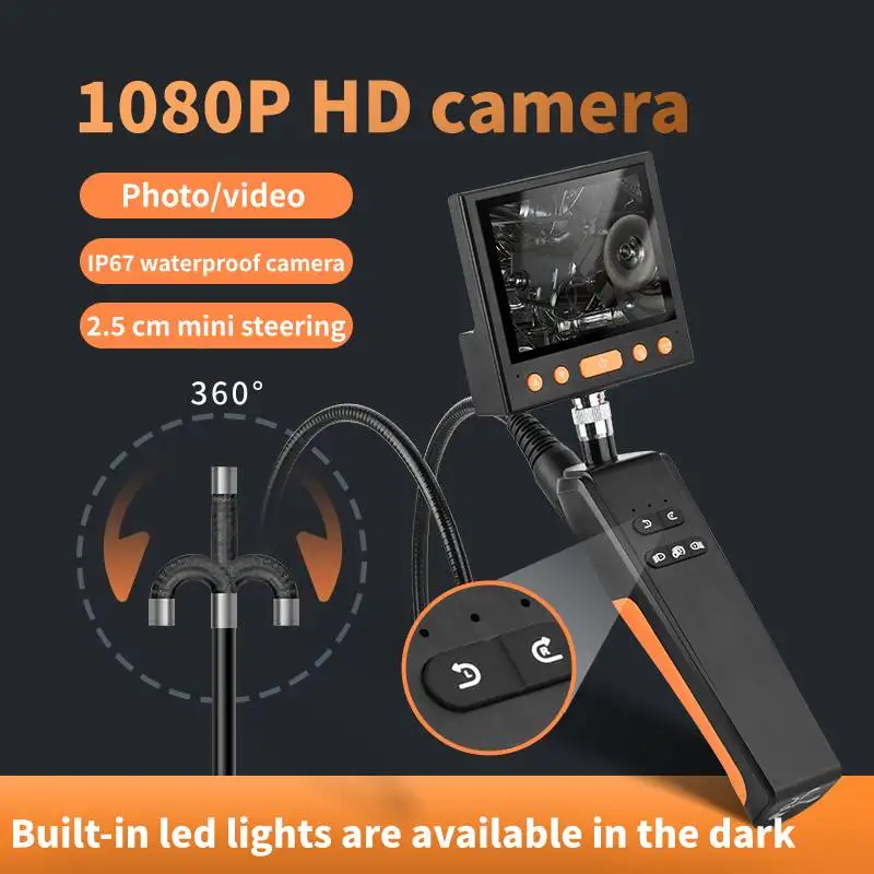 

3.5 Inch IPS Color Screen Snake Tube Borescope 360° Intelligent Streering 8.5mm Lens HD 1080P Car Pipe Inspection Camera 6 LEDs