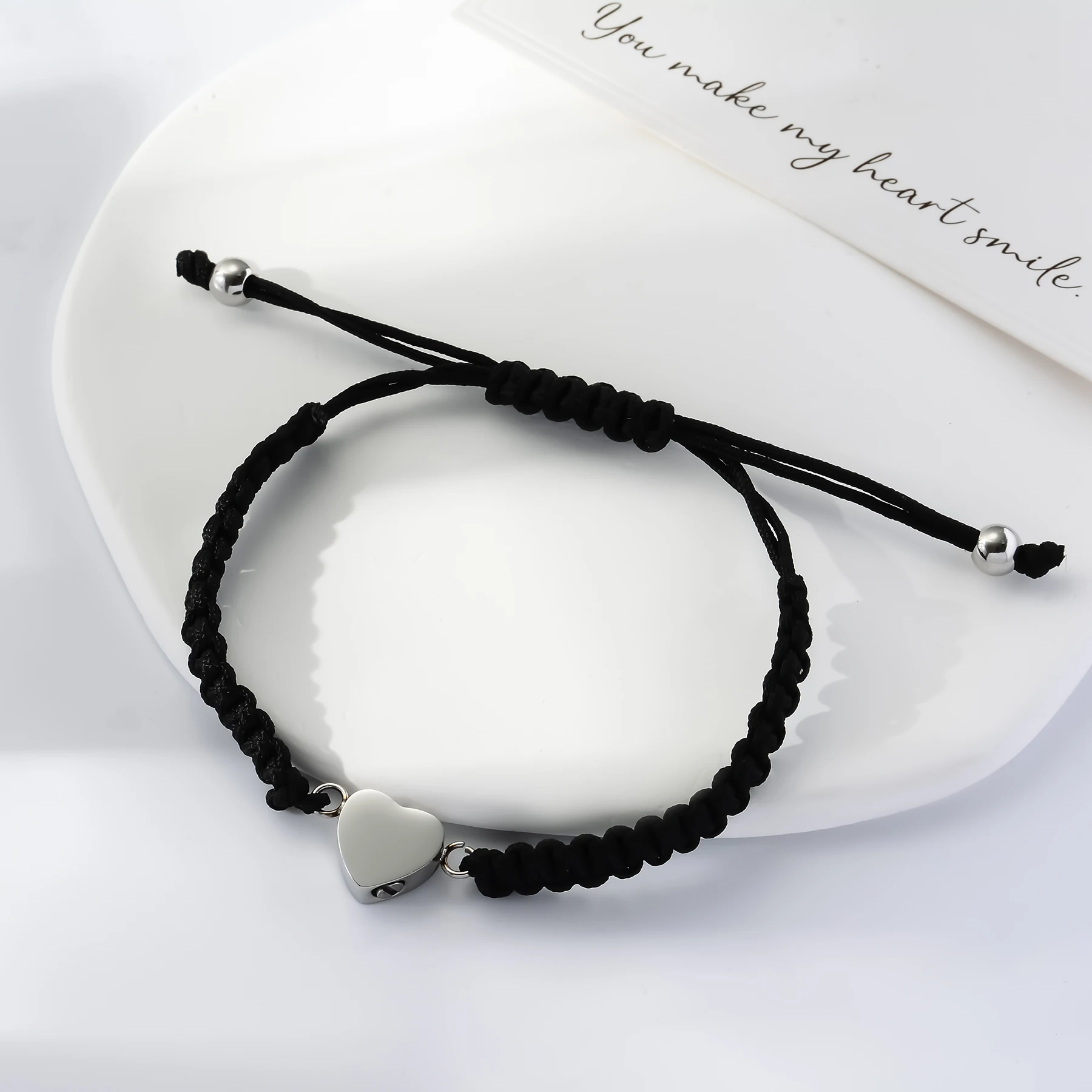 Stainless Steel Cremation Jewelry for Women Customized Text Heart Ashes Urn Adjustable Rope Bracelet for Pet Family Keepsake 2