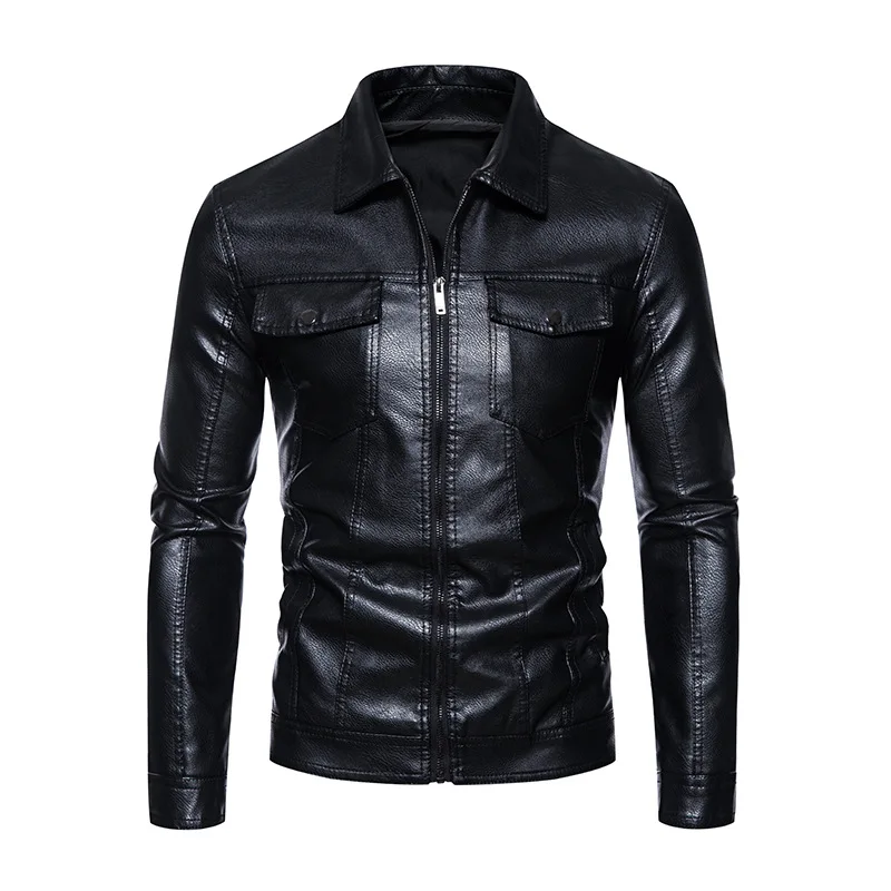 Leather Jackets Men Winter Jacket Men's Casual PU Leather Jacket Solid Color Business Collar PU Blazers Long Sleeve Dress Coat