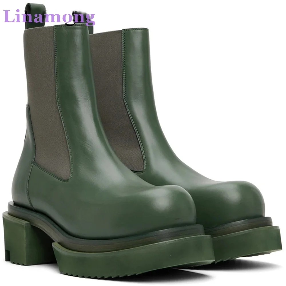 

Thick Sole Round Toe Cusual Boots For Men 2024 New Handmade Ankle High Slip-on Solid Leather Fabric Fashion All-match Shoes