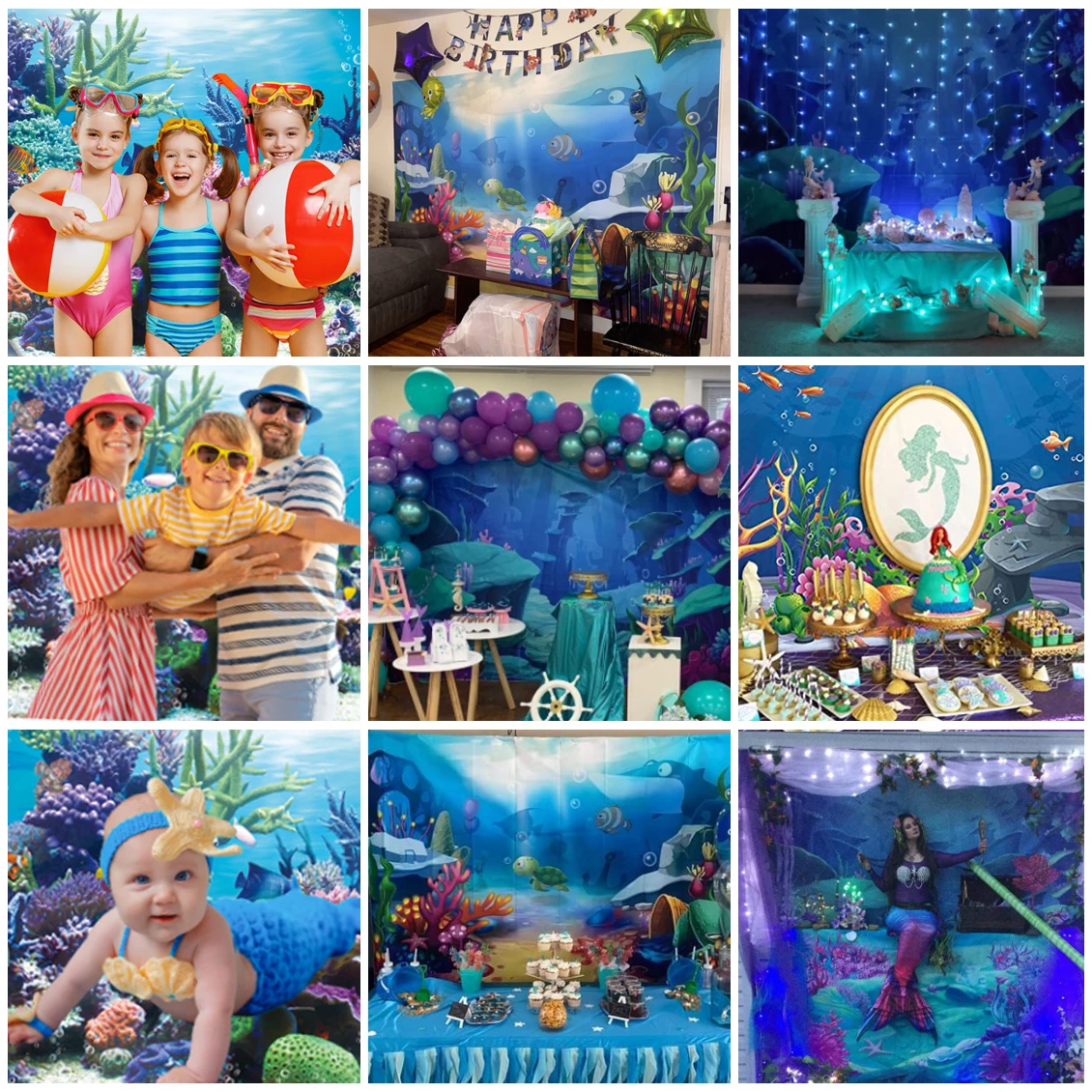 Underwater World Seabed Backdrop Ocean Undersea Shark Fish Coral Baby Birthday Party Decor Photography Background Photo Studio