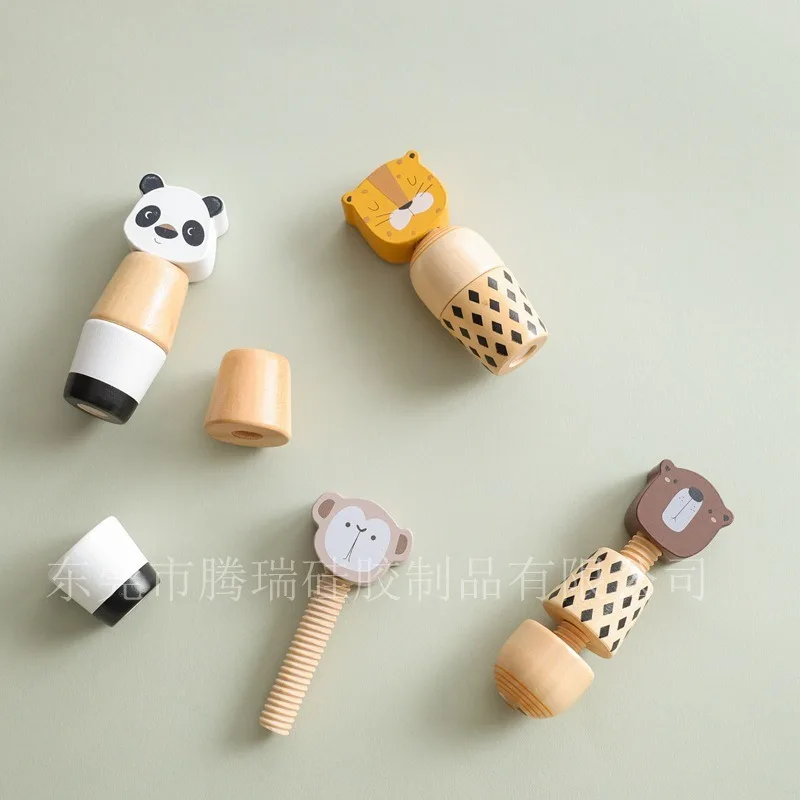 Baby Wooden Montessori Toy Develop Kid Hand-on Ability, Hand Bell Toy Children Animal Puzzle Classic Educational Kid Gifts