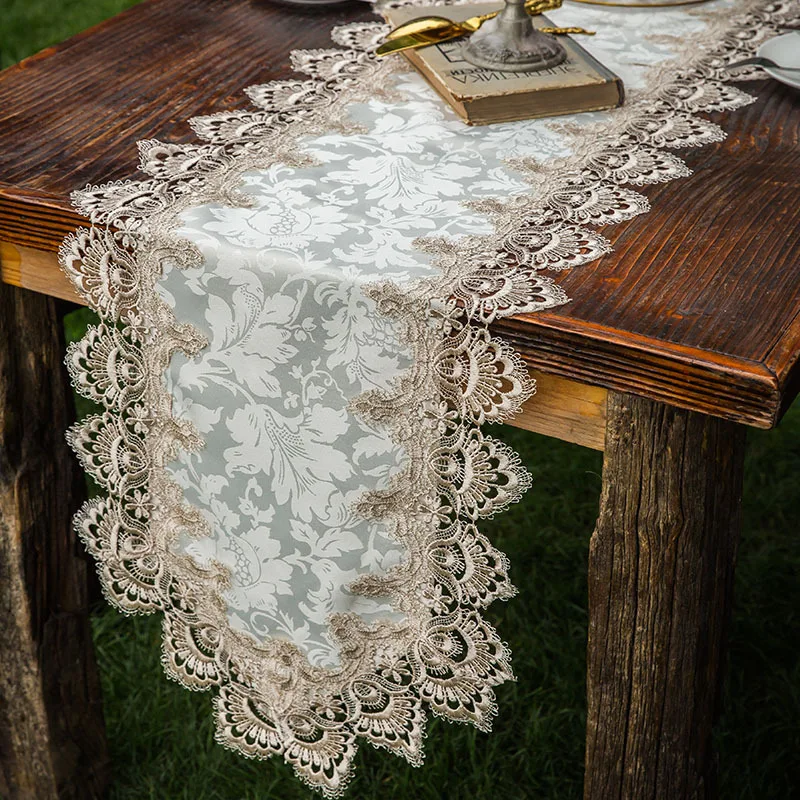 

Lace Table Runner Tea Table TV Cabinet Dust Cover Wedding Party Tablecloth Dining Cloth Home Decoration European Table Flag Mat