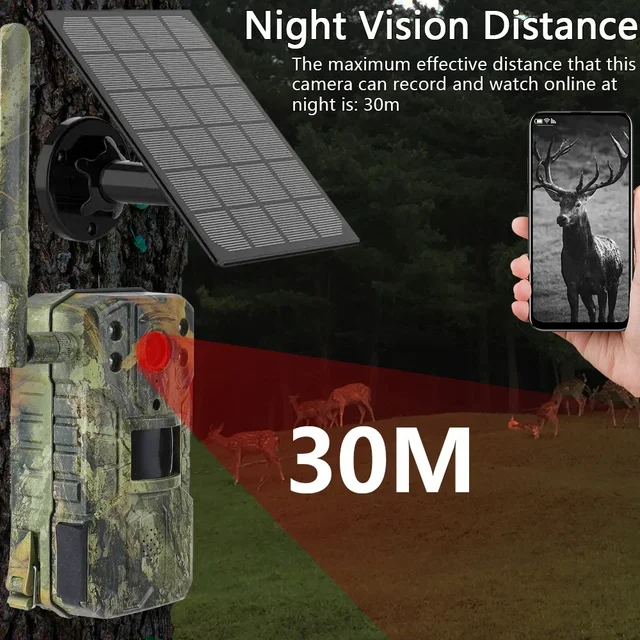 4G SIM Card 4MP 14MP Solar Trail Hunting Camera Waterproof 20M PIR Motion Detection Wildlife Camera IR Night Vision Device 4
