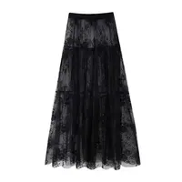 Black Lace Mesh Skirt Women's High Waist Midi Skirt Tulle Long Skirt Women's Translucent Party Women's Sexy Skirt 2024 - Image 3