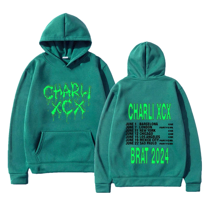 Charli Xcx Brat 2024 후드티 남녀공용, 후드 스웻셔츠, 캐주얼 긴팔, 하라주쿠 그래픽 풀오버, 후드 남성 상의