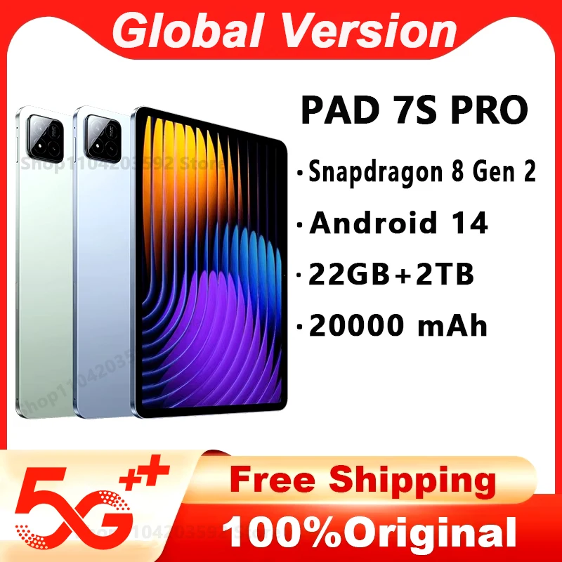 Global Original Pad 7S Pro Tablet PC Android Snapdragon 8 Gen 2 11Inch Android 14 22GB+2TB HD Screen 5G Wifi