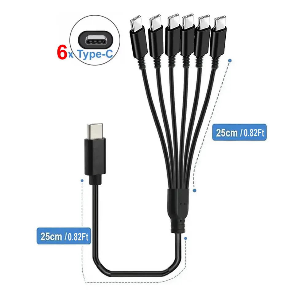 6 in 1 USB C PD 분배기 케이블 iPhone 15 Pro/안드로이드 전화 태블릿 스위치 등을 위한 멀티 USB C - 유형 C 남성 충전기 코드