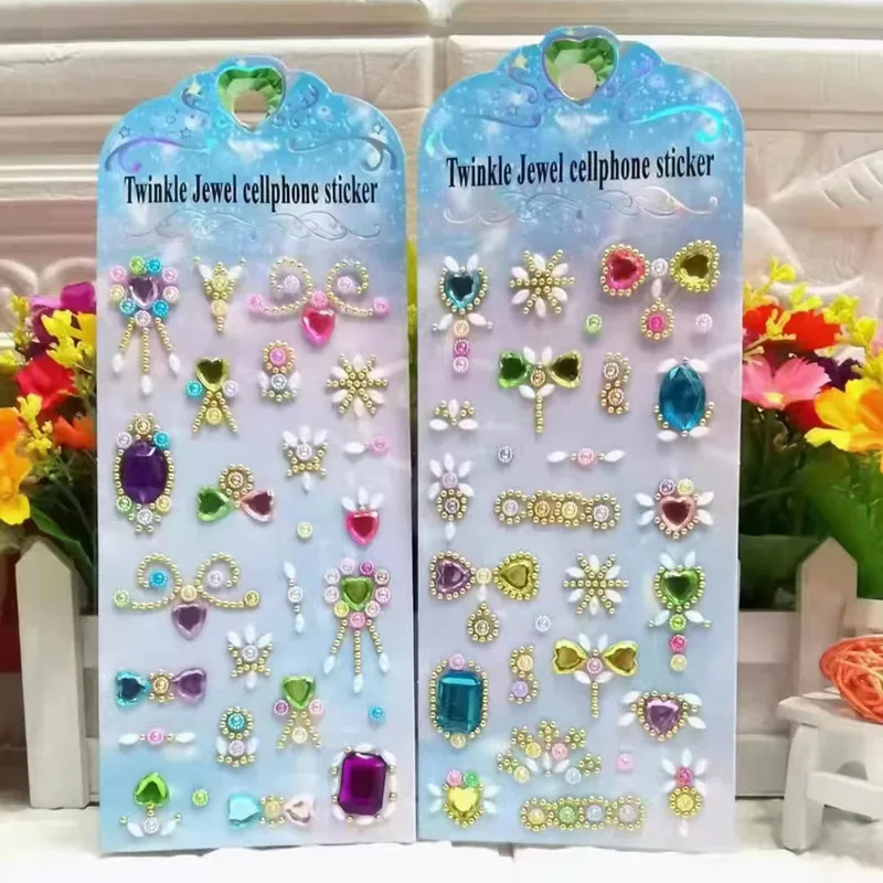 

10 sheets/lot Kawaii Gold Diamond Stickers Adhesive Acrylic Cute Color pegatinas For DIY Diary Decorative Scrapbooking Supplies
