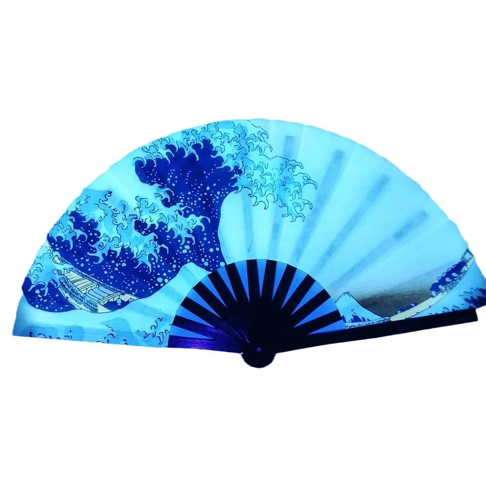 Ventaglio Pieghevole Grande 63cm Per Rave Festival, Ventilatore A Mano Con Nervature In Bambù, Clack Fan Per Ballare (Celeste)