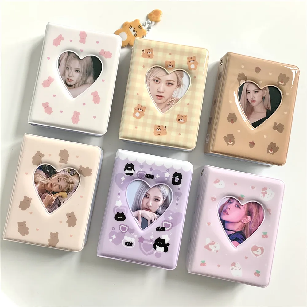 Cute Bear Photo Album 3 Inch Love Heart Hollow Picture Storage Case Kpop Card Binder Name Card Book Photocard Holder 40 Pockets