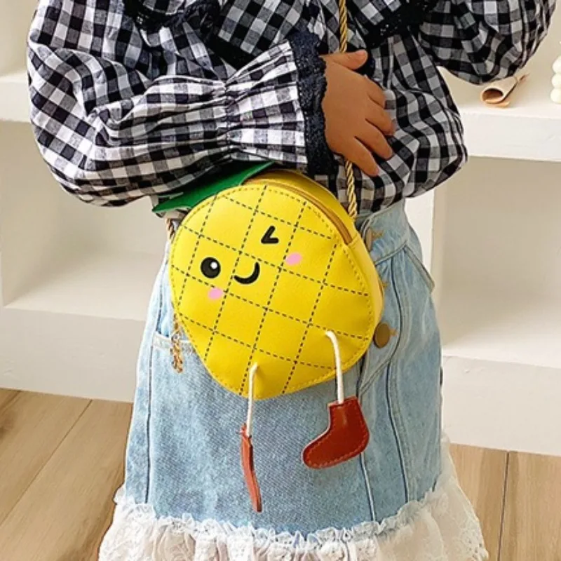 Kids Pineapple Shape Cartoon Mini Versatile Shoulder Bag Cute Zipper Stylish Novelty Bag Kawaii Trendy Girls Boys Crossbody Bag