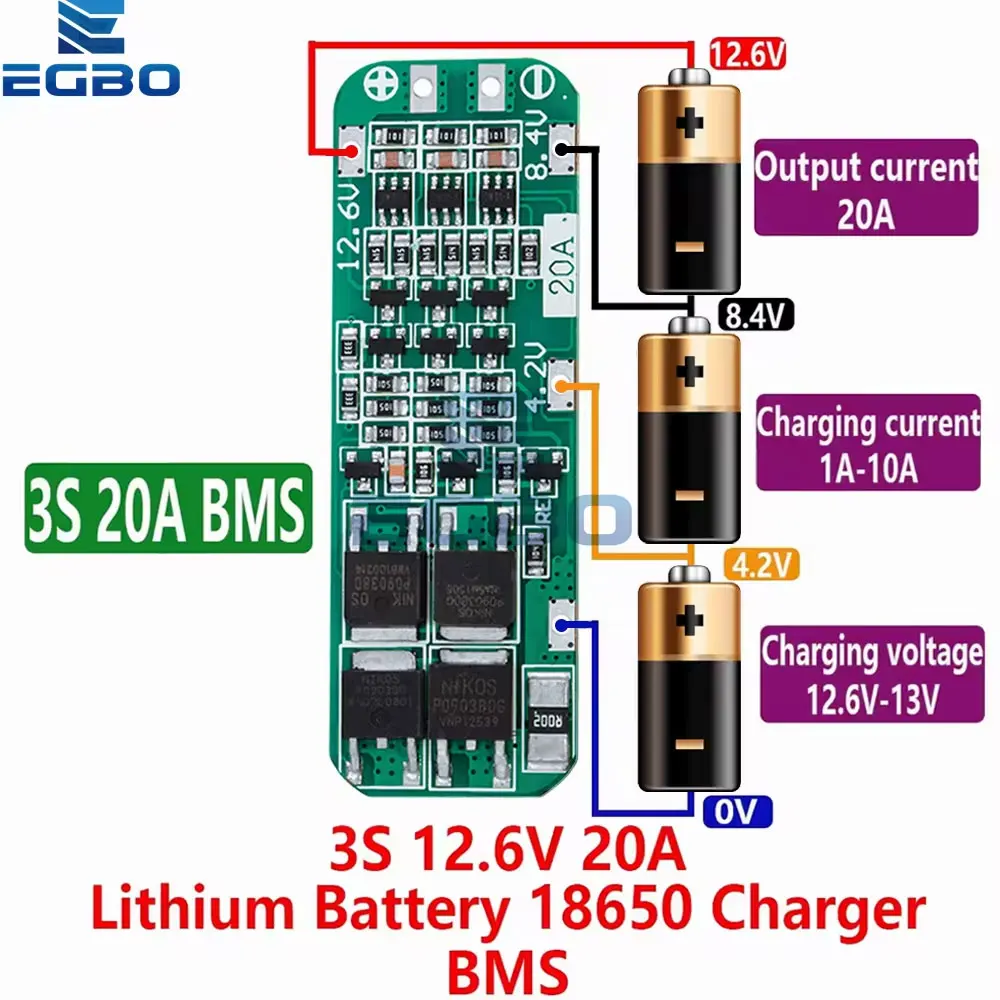 Egbo 3s 20a Li-Ionen-Lithium-Batterie 12,6 Ladegerät Platine BMS Schutz platine für Bohr motor V Lipo zellen modul