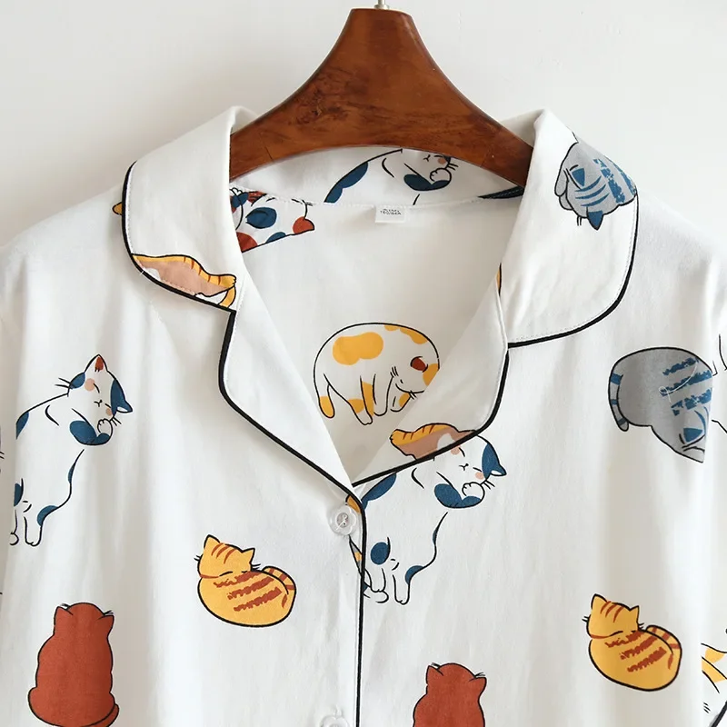 New cotton short-sleeved shorts ladies pajamas set cute cartoon pajamas Japanese simple short pajamas women sleepwear