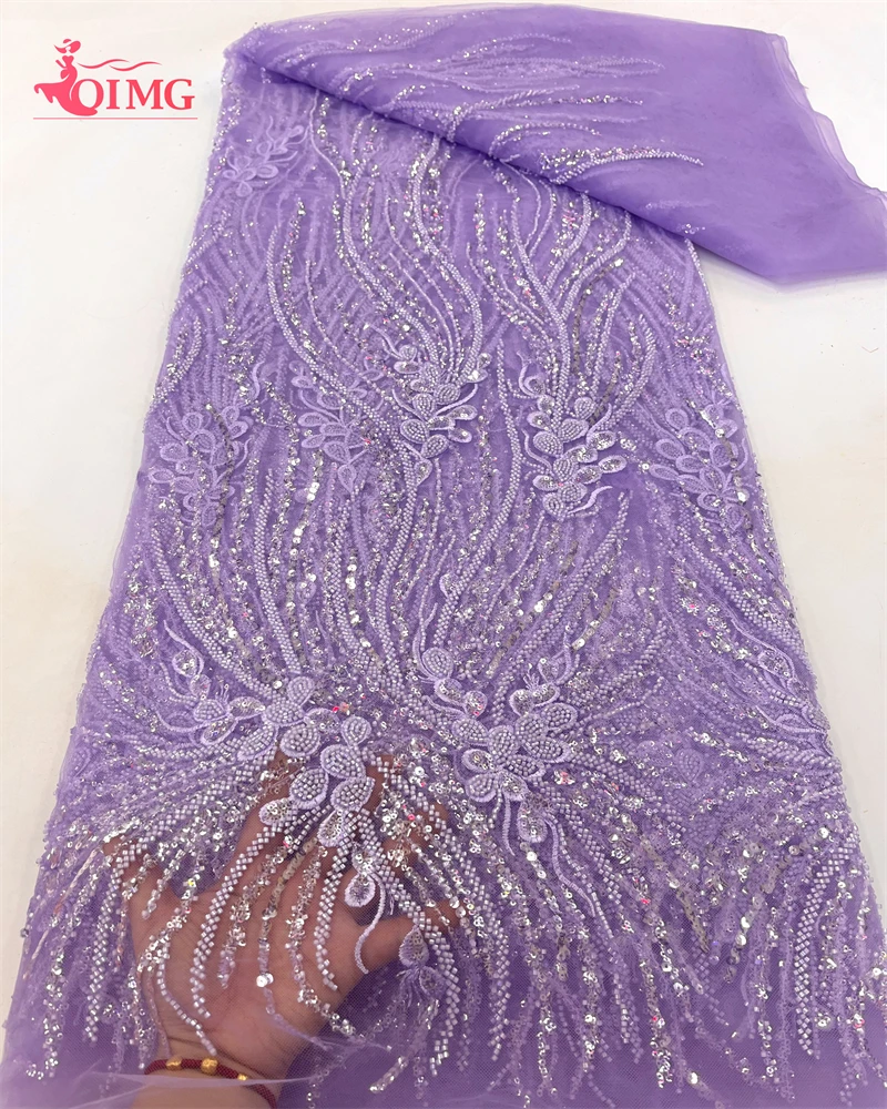 

OIMG фиолетовая новейшая Тюлевая кружевная ткань, африканская вышивка, гипюровые блестки, свадебное платье, бисер, высокое качество