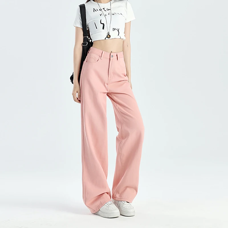 

Новинка весна-осень 2024 Модные Простые джинсовые прямые брюки для женщин универсальные стройнящие широкие брюки