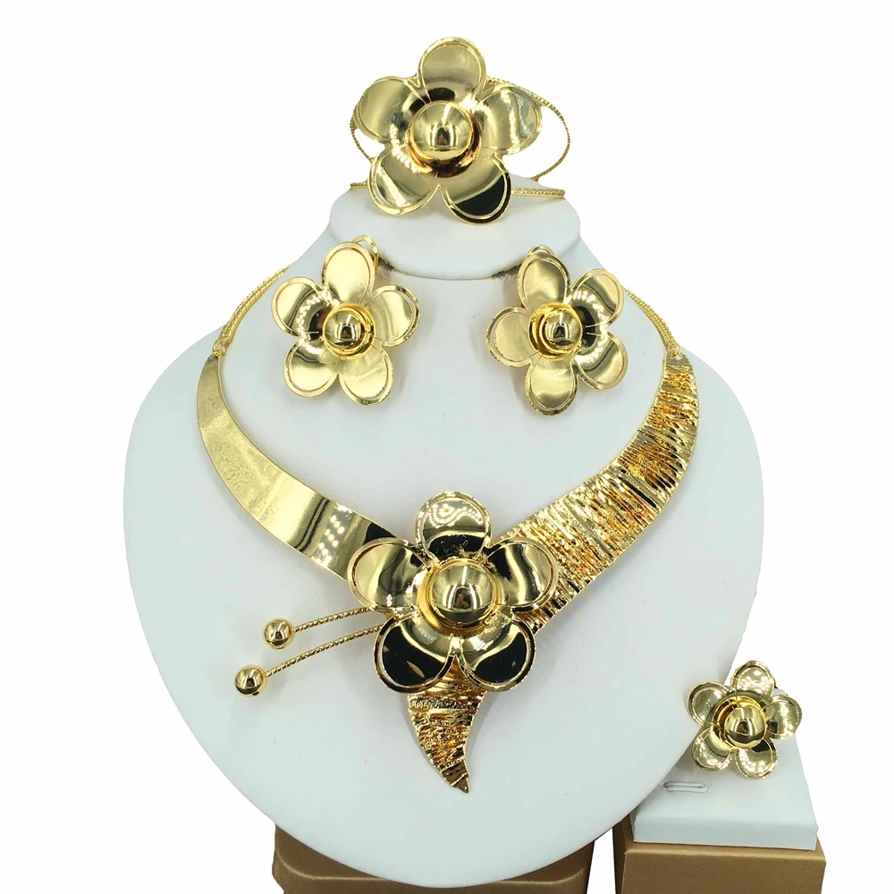 

Модный бразильский позолоченный набор ювелирных изделий полностью медный материал полый объемный ожерелье Простой Цветочный стиль FHK15764