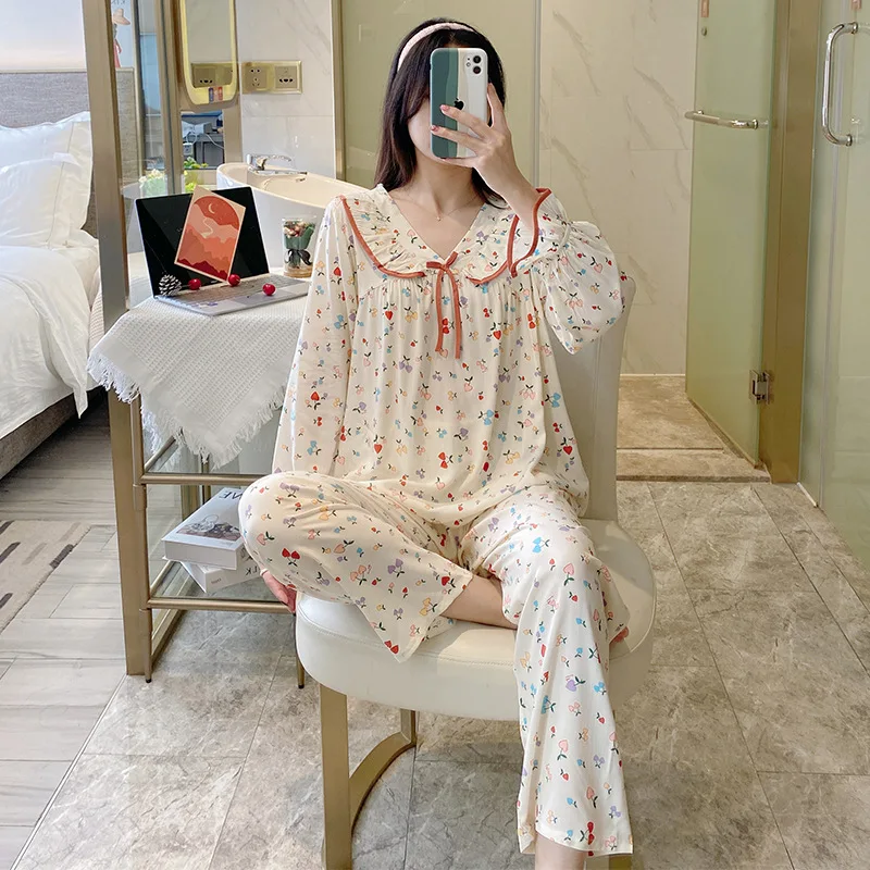 2024 Summer Fashion Trousers Sets Cartoon Turn-down Collar Full Sleeve L-XXL Women's Pajamas Sleepwear For Spring Home Clothes