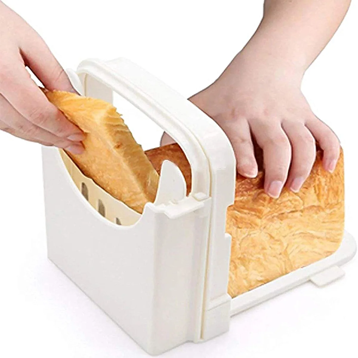 Collapsible bread slicer, adjustable toast slicer tool, plastic