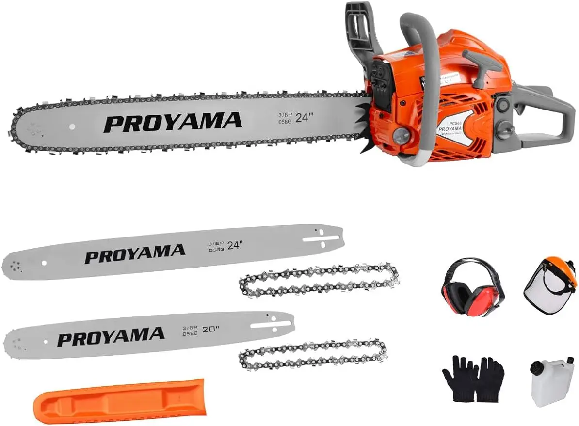 

PROYAMA 68CC 2-Cycle Top Handle Gas Powered Chainsaw 24 Inch 20 Inch Petrol Handheld Cordless Chain Saw for Tree Wood Cutting