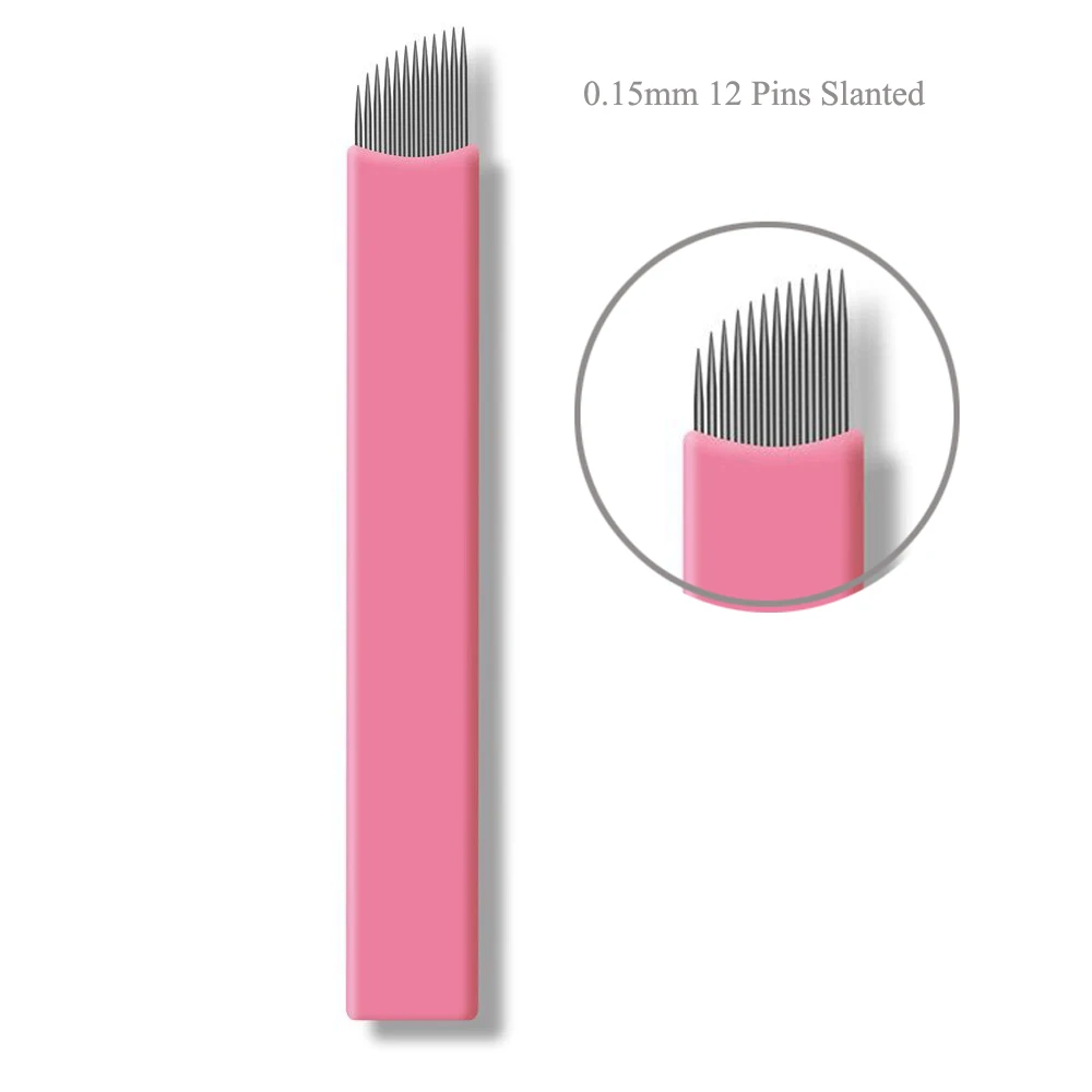0.15mm Pink Slanted Ultra Sharp Microblading Needle Blades EO Sterile Blister Packing 50pcs