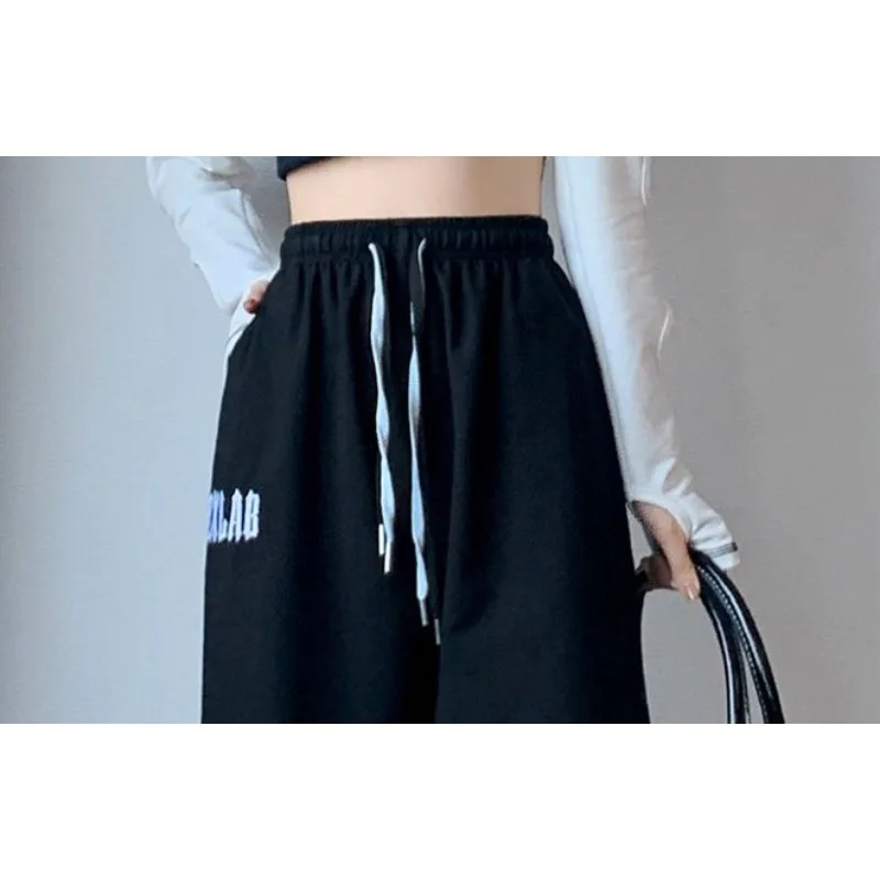 2023 Spring Autumn New Sports Sweatpants Women Casual Girdle Feet Wide Legs Loose Straight Tube Large Size Commuter Trousers