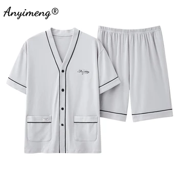 Classico Kimono grigio Abbigliamento da casa da uomo alla moda 2025 Estate Nuovo arrivo Pantaloncini Pigiama Set Indumenti da notte di moda Indumenti da notte da uomo giovanile 1