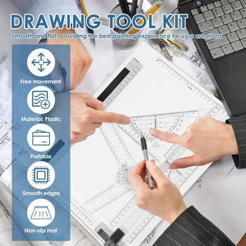 Tavolo da disegno A4 Tavolo da disegno Tavolo da disegno multifunzionale con regola chiara Sistema di misurazione regolabile Compatto 