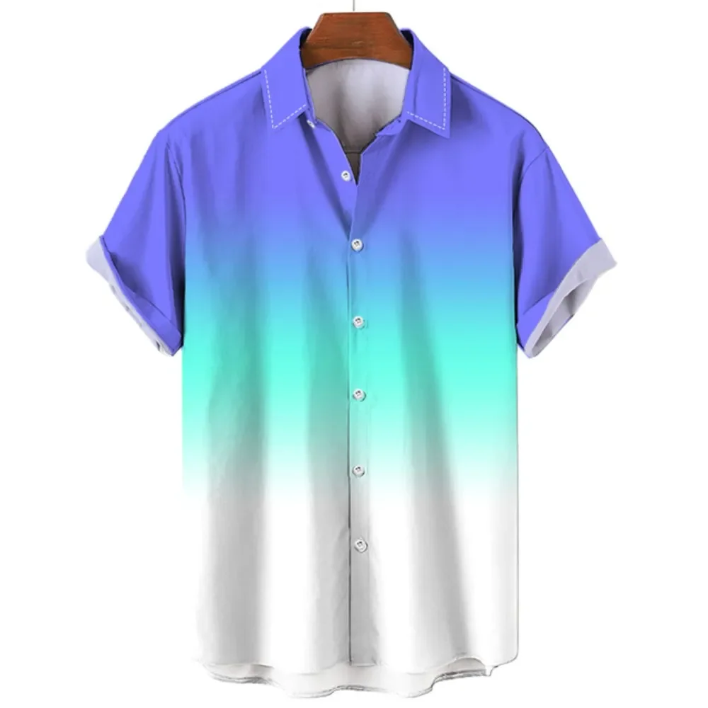 

Men's Hawaiian Style Summer Printed Shirt Casual Fashion Gradient Pattern Harajuku Short Sleeved Top Lapel Single Breasted Luxur