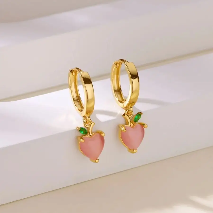 Opal Heart Earrings Color Gold 18K Gold Plated Stainless Steel Pink