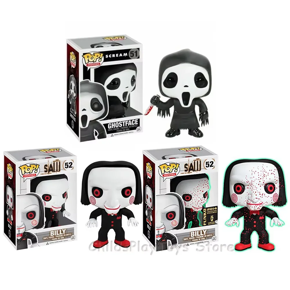 thumbnail image 2 of Colección de figuras de acción Funko Pop Movies Scream Ghosts Halloween Face #51 SAW #52 Figuras de anime Billy Muñecas Juguetes, 2 of 5