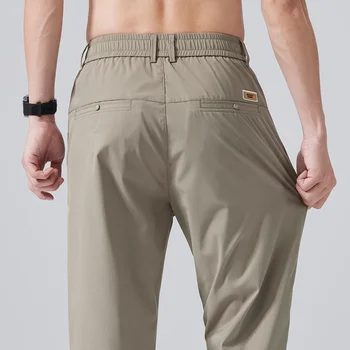 Summer Thin Ice Silk Slim Casual Pants Male Stretch Straight Fashionable Casual Cropped Pants Men's Classic Jogging Sweatpants