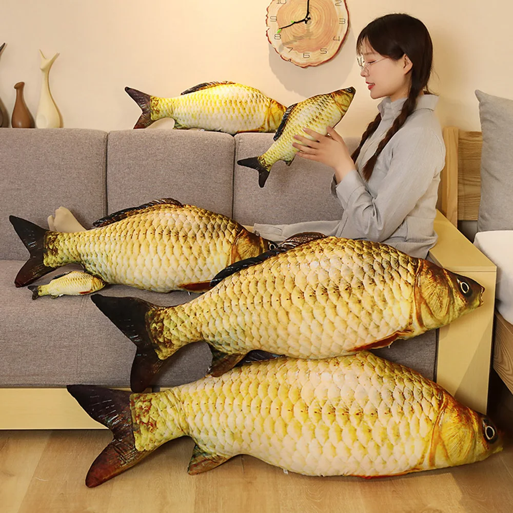

Stunning 3D Simulation Gold Fish Plush Toys Stuffed Soft Animal Carp Pillow Creative Sofa Back Cushion Toys for Cat Dog Pets
