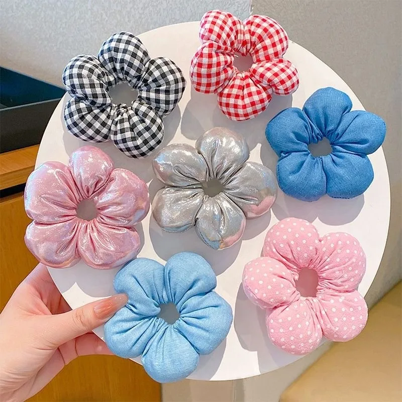 도파민 스프링 키즈 꽃잎 머리끈, 데님 블루 3D 꽃 머리끈, 완벽하고 귀여운 다용도 소녀 헤어 액세서리