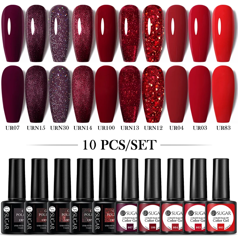 UR SUGAR 10Pcs/set Nude Gel Polish Kit For Manicure Spring Colors Nail Gel Popular Set Soak Off UV LED Lamp Nail Art Design