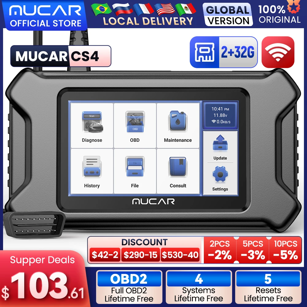 Диагностический сканер MUCAR CS4/CS6 OBD2, прибор для считывания кодов двигателя из АБС-пластика, SRS, TCM, TPMS, для масла, EPB, SAS, TBA, TPMS, ABS